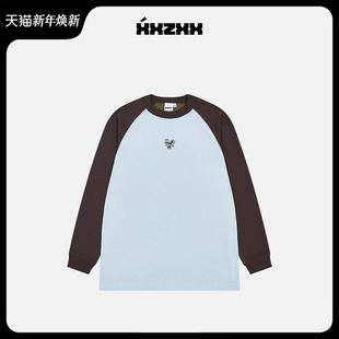 新款 XXZXX复古拼色上衣印花长袖 秋季 亲子装 2108 T恤男女潮牌童装