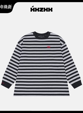 XXZXX条纹长袖T恤圆领男女同款潮牌童装亲子装2025年秋季新款2116