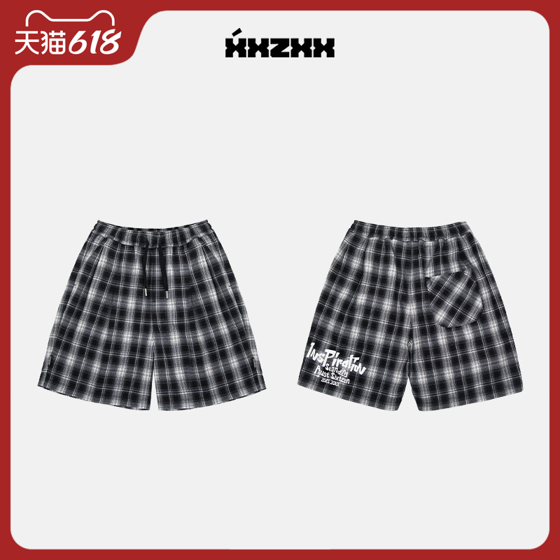 XXZXX格子短裤男女同款字母印花潮牌童装亲子装 夏季新款 1120