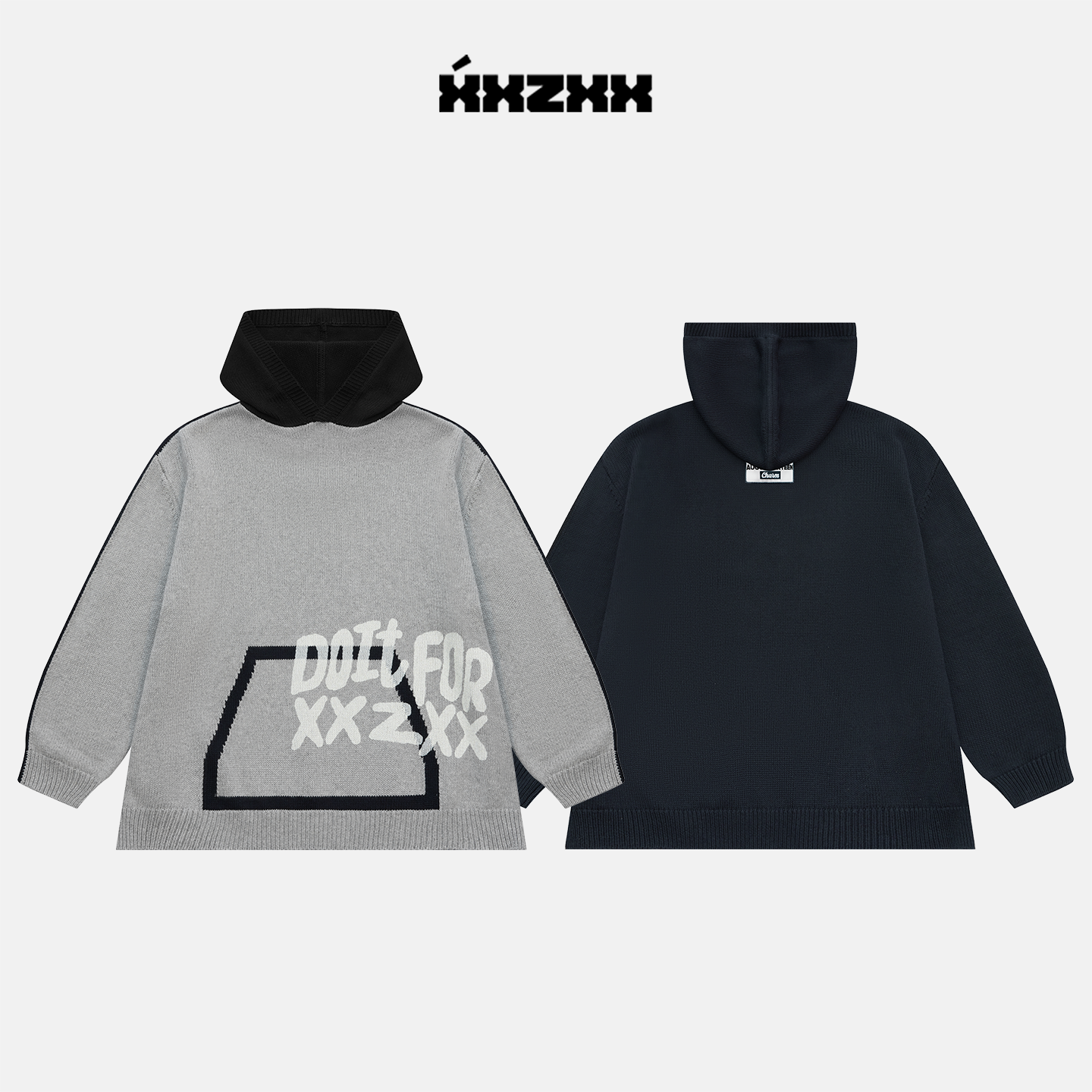 XXZXX撞色连帽针织毛衣男女潮牌