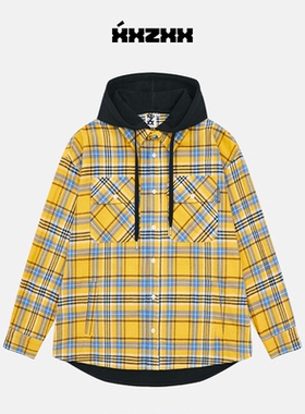 XXZXX格子衬衫外套帽子可拆卸男女潮牌童装亲子装 秋季新款 3102