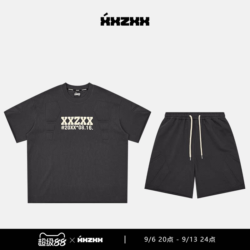 XXZXX 短袖短裤时尚套装男女同款潮牌立体刺绣休闲 夏季新款 2191图片