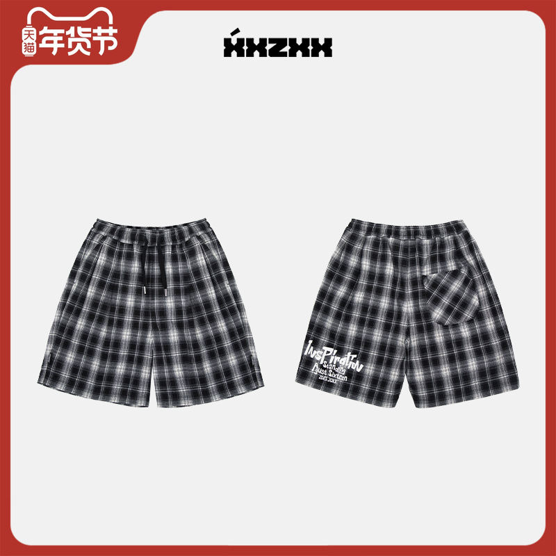 XXZXX字母印花格子短裤男女同款潮牌童装亲子装 夏季新款 1120,男装,短裤,淘宝优惠券,粉丝福利购,淘宝优惠卷