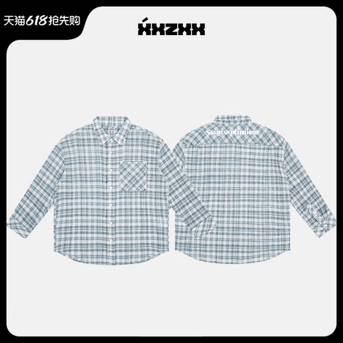 XXZXX潮牌字母印花格子长袖衬衫