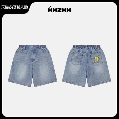 XXZXX潮牌仙人掌图案牛仔短裤