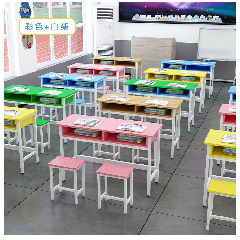 中小学生课桌椅学校培训桌辅导班双人学习桌教育机构带抽屉双层桌