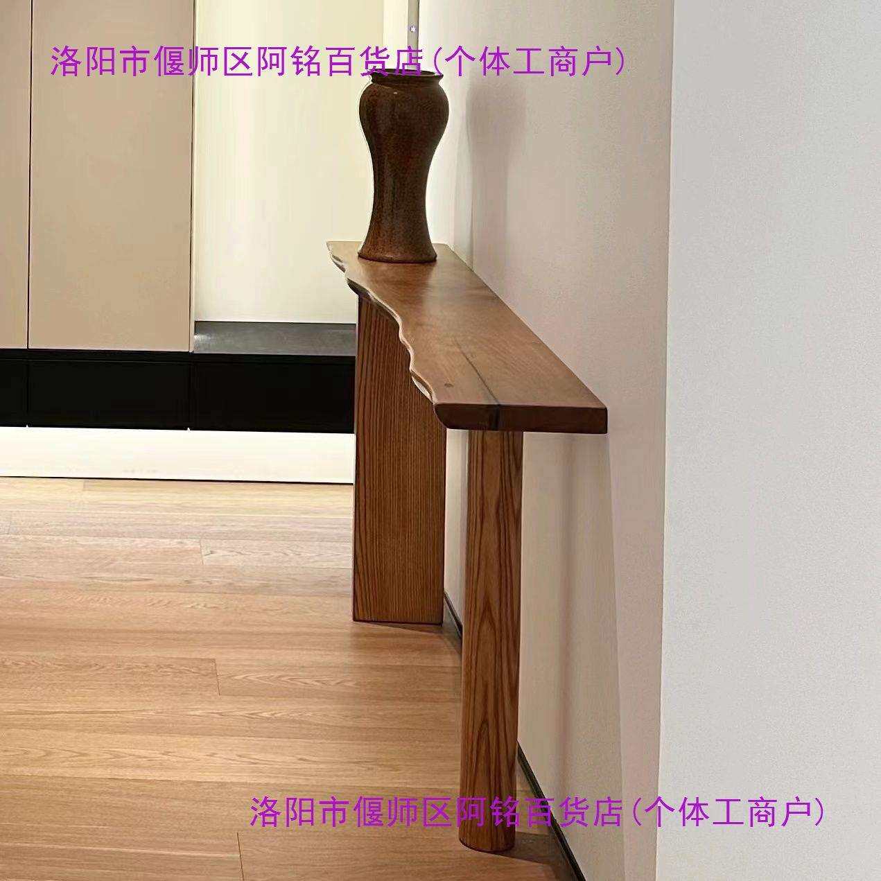 中古松木玄关台不规则实木大板异形玄关桌悬浮边桌轻奢新中式儿童