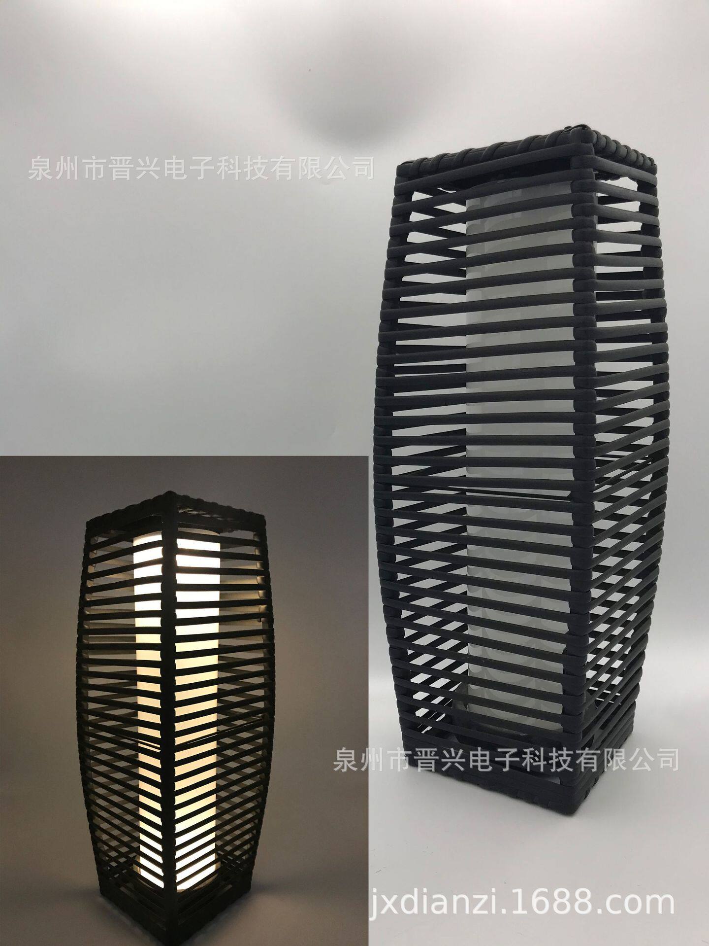 锂电高亮太阳能藤编藤灯横条纹仿真藤编藤铁弧身灯笼摆件庭院灯