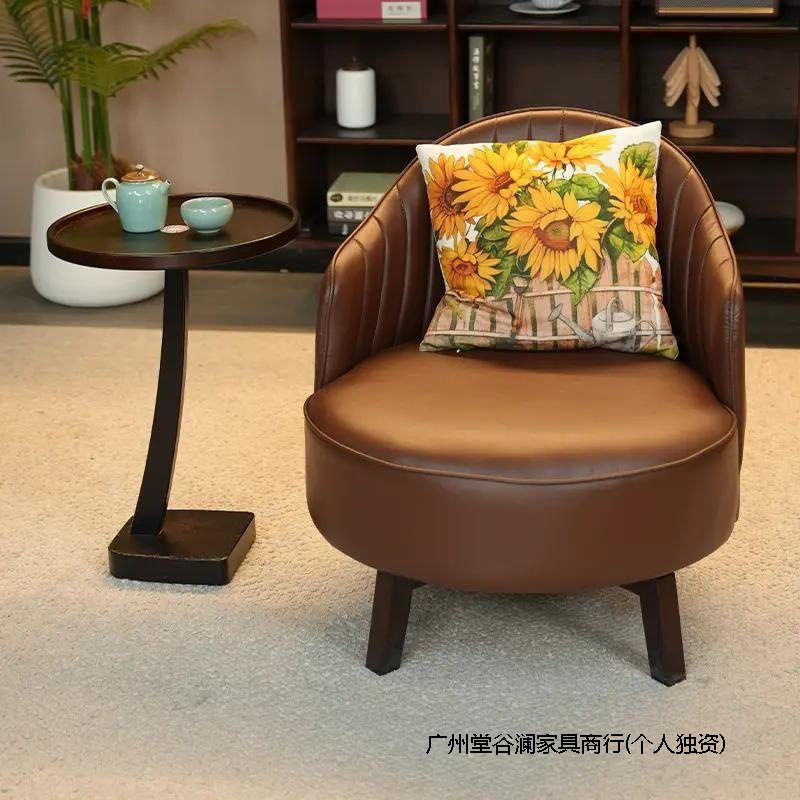 繁花包围靠背椅单人旋转沙发椅松弛客厅阳台家用复古轻奢皮椅卧室
