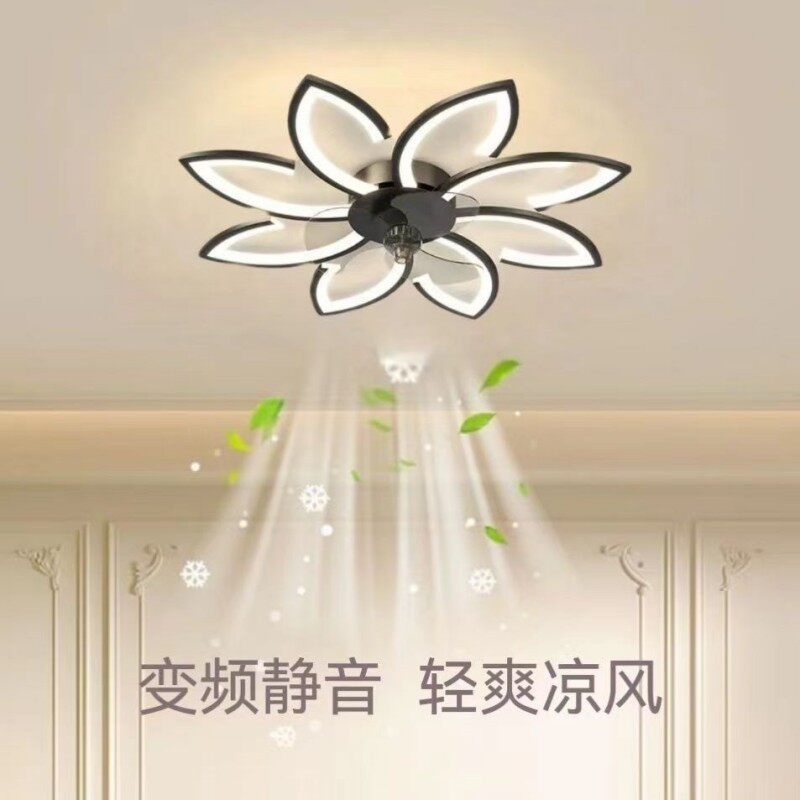 新款卧室带电风扇吸顶灯现代简约360度摇头静音大风力客厅风扇灯