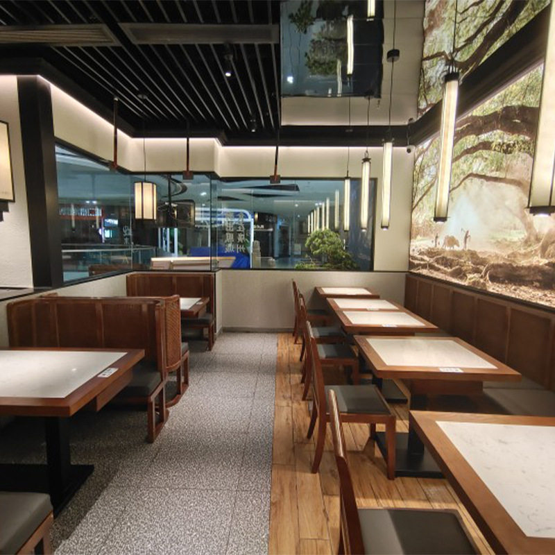 厂家直营批发休闲主题中式餐厅餐饮桌椅卡座沙发组合套装来图可做