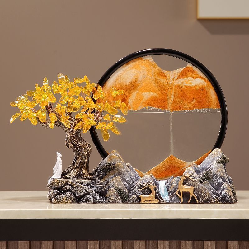黄水晶发财树流沙摆件客厅玄关办公室桌面摆件乔迁新居开业装饰品