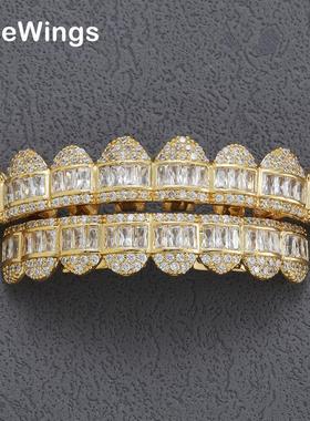 爆款HIPHOP嘻哈牙套八颗牙梯方锆石圣诞装扮金牙套搞怪男女牙套饰