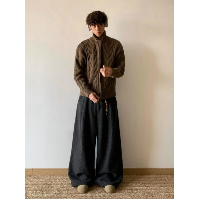 欧洲站美式纯色麻花开衫毛衣男女冬季慵懒风上衣设计感针织衫外套