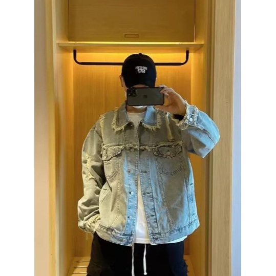 欧洲站复古蓝色牛仔外套男女款2025春秋潮牌水洗情侣装夹克上衣牛