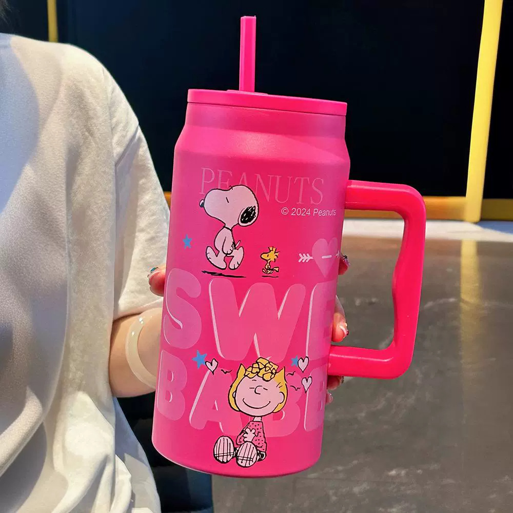 日本品质史努比大容量冰霸杯不锈钢水杯巨无霸吸管杯高颜值保温杯