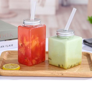 网红奶茶杯一g次性密封商用塑料方形斗鱼罐饮料瓶饮品杯打包杯