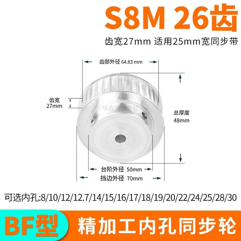 同步轮S8M26齿宽27内孔14 15 16 17 18 19 20S同步带轮S8M套装定
