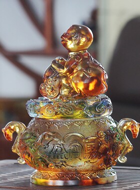 琉璃聚宝盆生肖摆件居家客厅办公桌面摆放装饰品T朋友送礼十二生