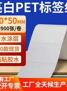 亮白PET标签纸100*50mm白色不干胶防水贴防油撕不烂PVC1W0x5cm定