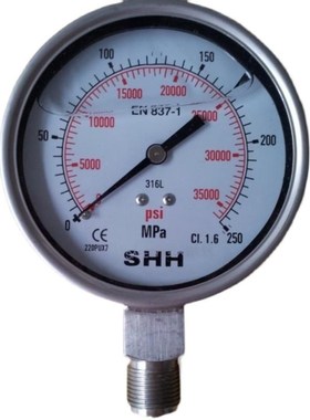 shh250fmpa不锈钢耐震压力表高压液压油表超高压手动泵压力表