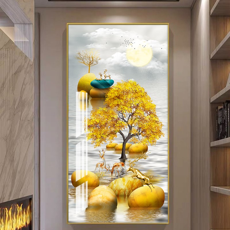 轻奢入户玄关装饰画进门客厅走廊过道G挂画现代简约竖版玄幻墙壁图片