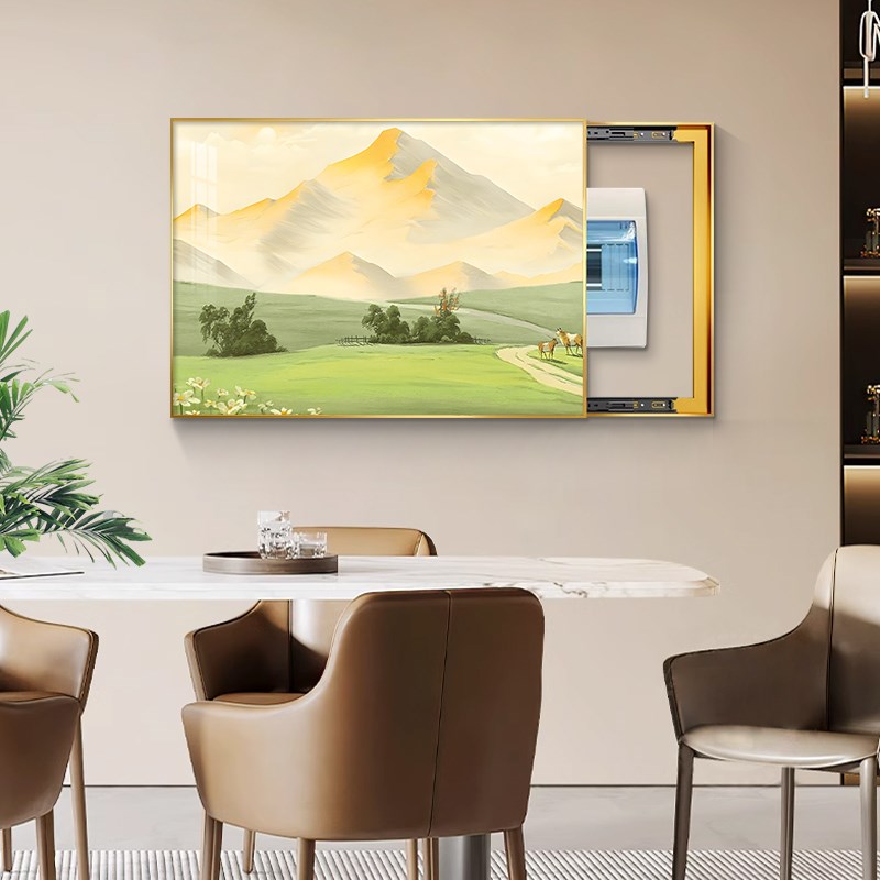 电表箱装饰画山水画风景油画餐厅配电箱H遮挡挂画轻奢高级感免打图片