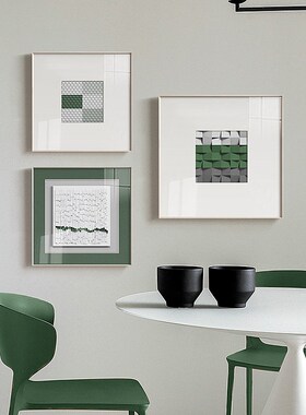 现代简约装e饰画抽象几何客厅餐厅壁画墨绿色卡纸多联组合清新挂