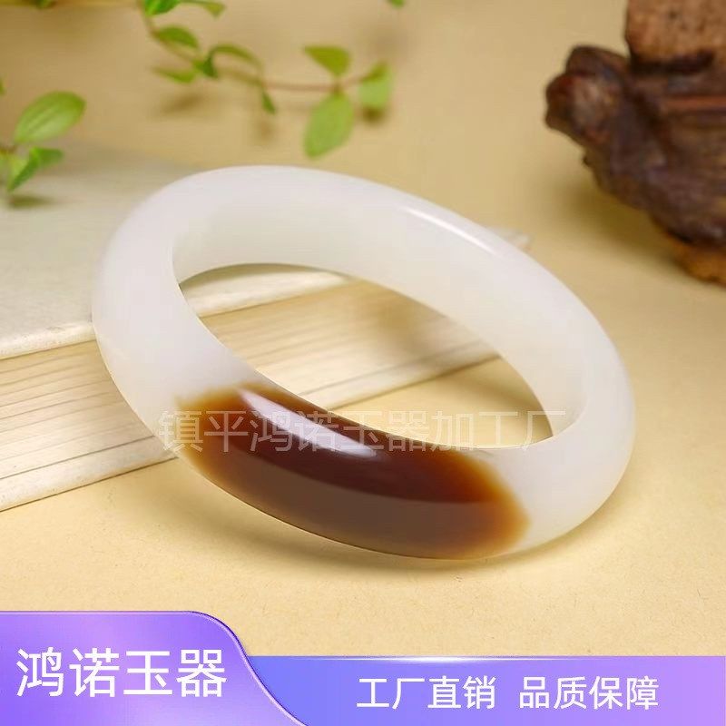 05包邮外蒙料糖玉手镯仿新疆和田玉细圆条L一口糖女款带糖玉石镯