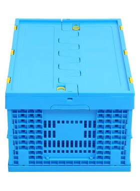 600-280加厚带盖塑胶折叠筐PP蓝色折叠M蔬菜周转框塑料可折叠筐子