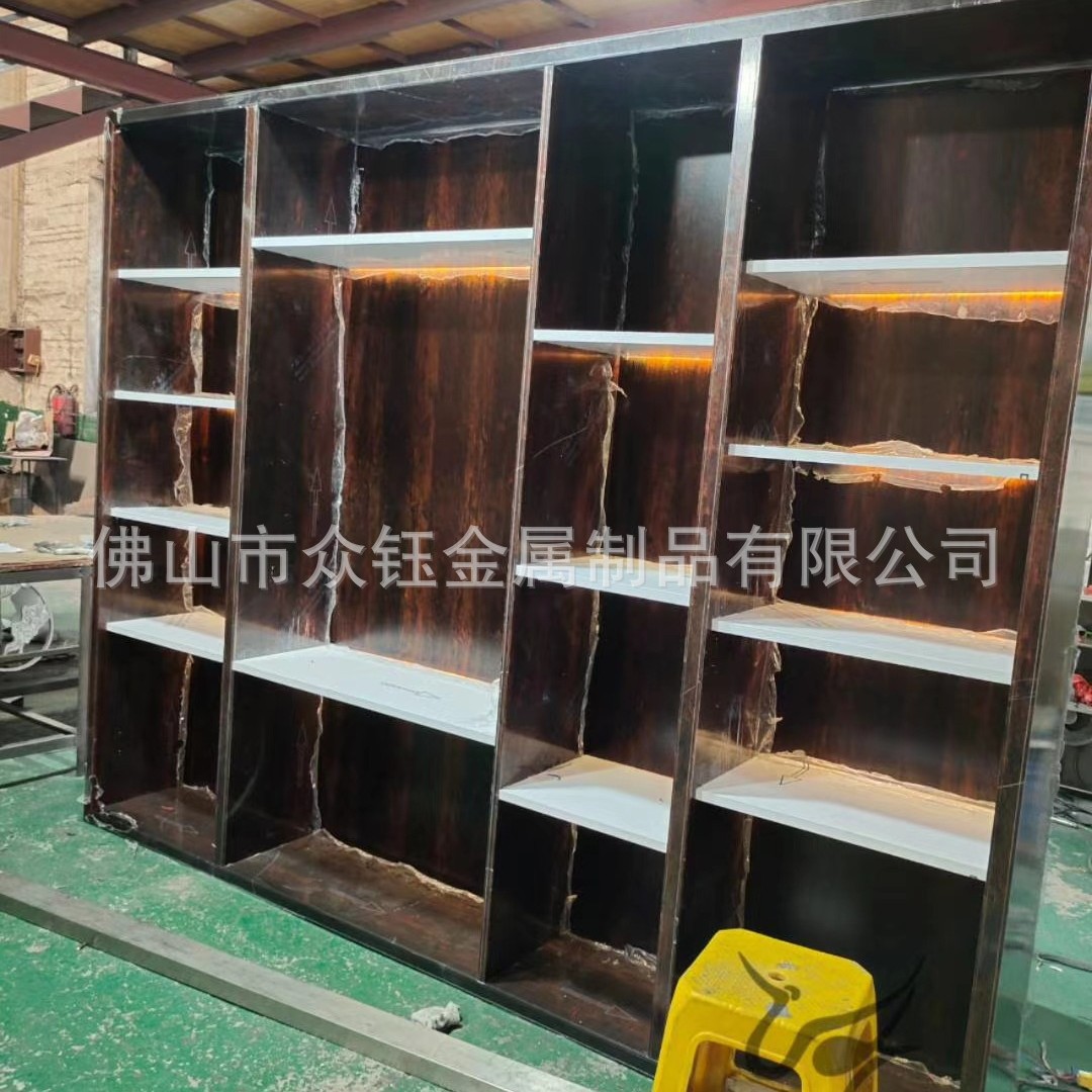 不锈钢书柜仿铜不锈钢展示柜金属壁龛拉丝玫瑰金香槟金装饰柜
