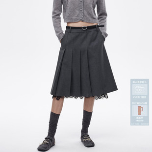 AVVENN设计师款 百褶半裙AL11503745 蕾丝里布隐形侧拉西装