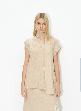 AVVENNV领无袖拉毛提花宽松毛织马甲背心AM7135