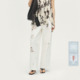 AVVENN设计师款 AL71302608 直筒微阔磨破蕾丝拼接简约白牛仔裤