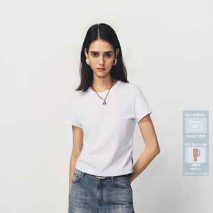 T恤AK11001501 AVVENN简约百搭字母绣花微合身短袖 秦岚同款