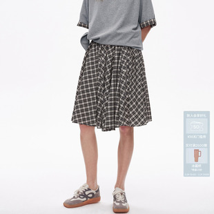 AVVENN设计师款 格纹衬肤伞型半身裙AL31503798 修身