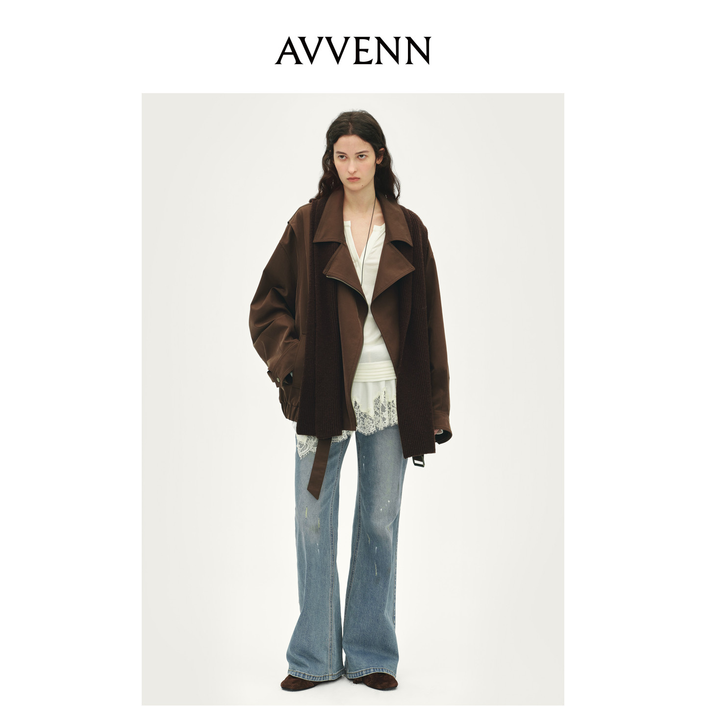 AVVENN702系列羊毛披肩翻领风衣外套显瘦AL90110806