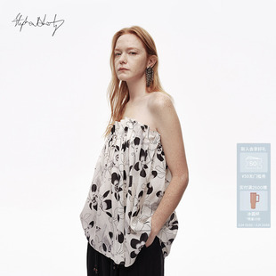 AVVENN×艺术家联名花卉满印打褶松紧抹胸上衣AL30801605