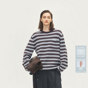 AVVENN设计师款 AL70601649 条纹宽松舒适套头毛衣条纹针织衫