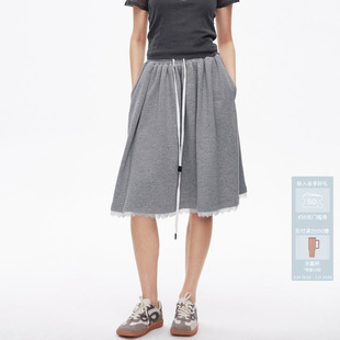 AVVENN设计师款 水洗贴布绣花下摆蕾丝拼接半身裙AL31503513