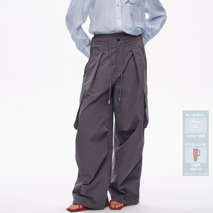 AL31301519 裤 AVVENN轻薄骨感紫灰色双层松紧腰经典 工装