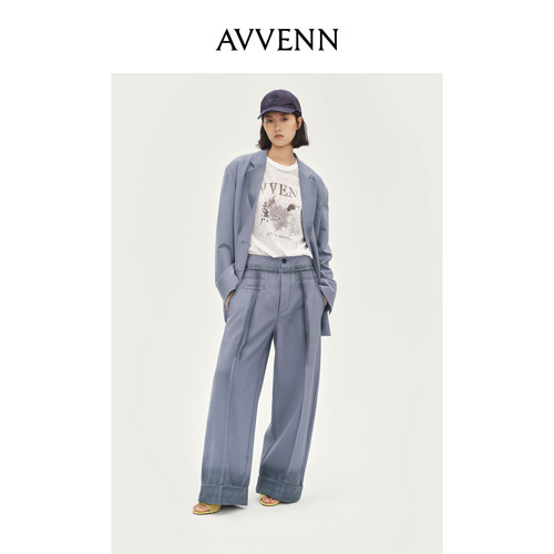 AVVENN902裤子胶囊系垂感蓝灰松弛高腰休闲裤AL91301759