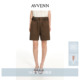 AVVENN咖色宽松拼接大口袋绣花梭织中裤 AK31306674