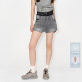 AVVENN微A双层腰头水洗拼色磨破牛仔短裤 AM31307669