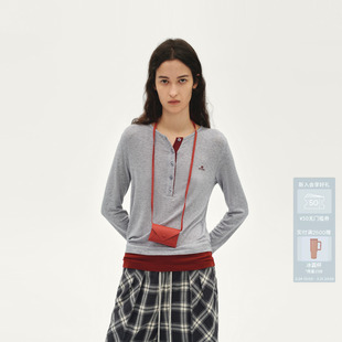 AVVENN设计师款 AL91001516 亨利领拼接撞色针织开衫