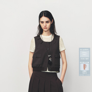 AVVENN不对称细节修身 设计梭织马甲AK10701556