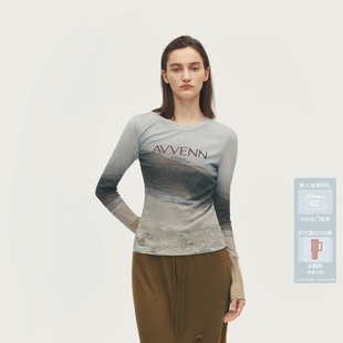 AVVENN101系列修身 AL70801540 慵懒破洞点缀渐变皮肤衣长袖