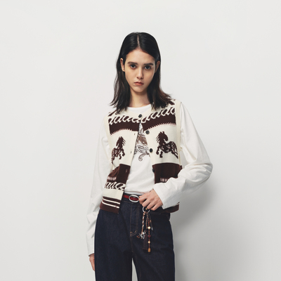 AVVENN【小竹马胶囊】主题费尔岛手工线迹毛织背心AK10702578