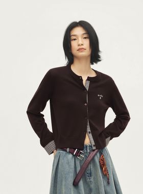 AVVENN设计师款宽松叠穿显瘦深咖毛衣开衫针织衫AL72801570