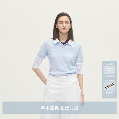 AVVENN设计师款叠穿真两件前卫弹力Polo领长袖TAL71001520